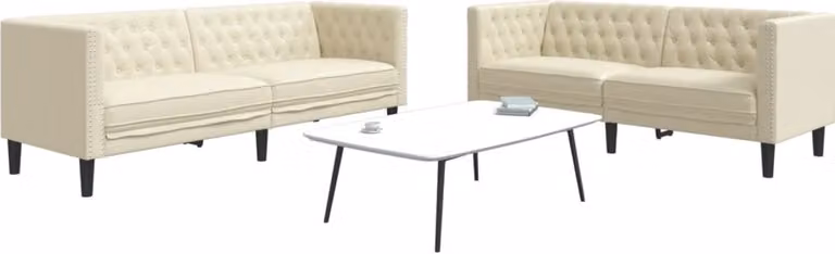 Set Divani Chesterfield 2pz Crema in Pelle finta