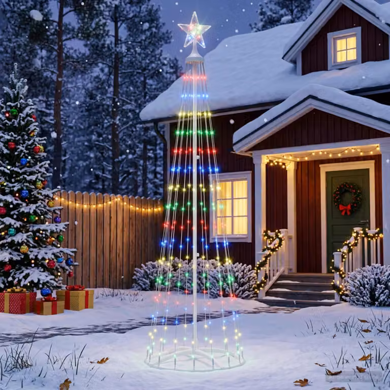 vidaXL Albero di Natale a cono LED 180 cm 250 LED Multicolore Acciaio
