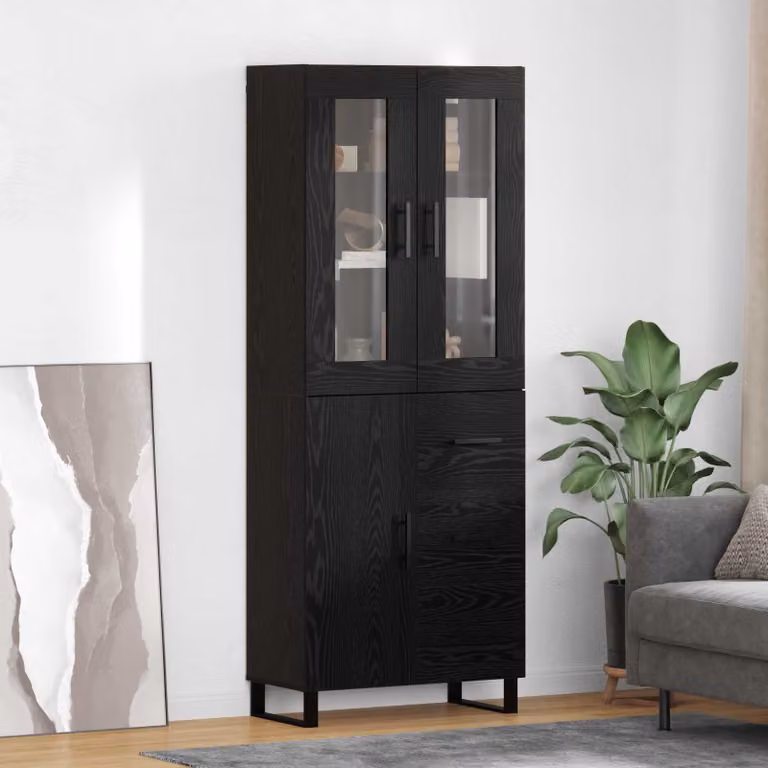 Set di 2 credenze moderne vidaXL in rovere nero, L/P/H: 69,5 x 34 x 180 cm