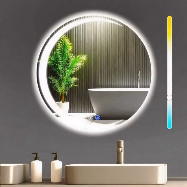 ZMH Specchio da bagno rotondo moderno con illuminazione LED dimmerabile e touch switch, IP44, Diametro: 70 cm, Bianco – 1