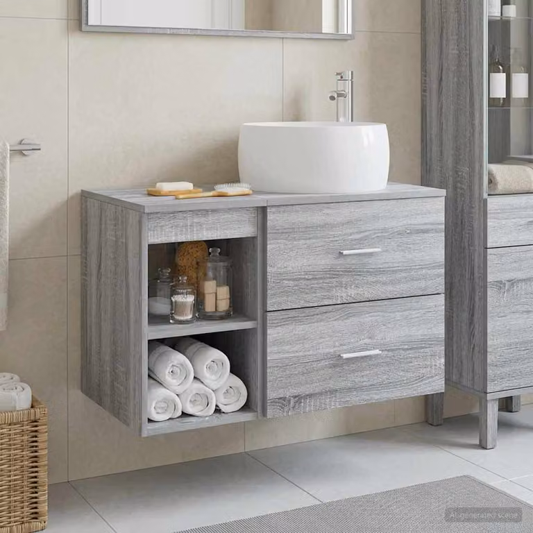 Set di mobili per il bagno moderno vidaXL composto da mobile lavabo e pensile a parete in MDF grigio opaco