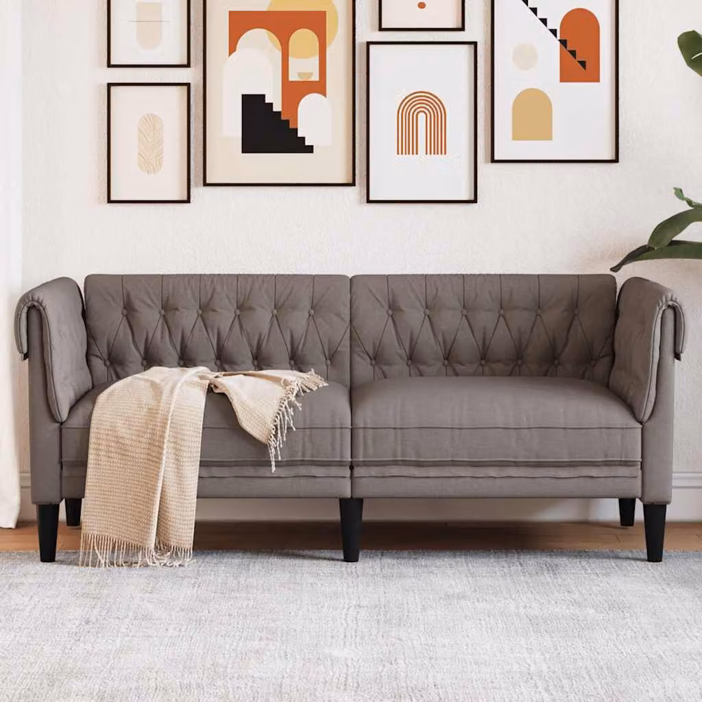 vidaXL Divano Chesterfield a 2 Posti in Tessuto Beige/Grigio con Struttura in Legno Massello L: 182,5 cm, P: 74,5 cm, H: 74,5 cm