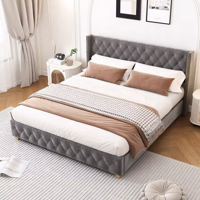 Letto 140x190 - Xylo - Beige, Velluto, Idraulico, 2 Cassetti