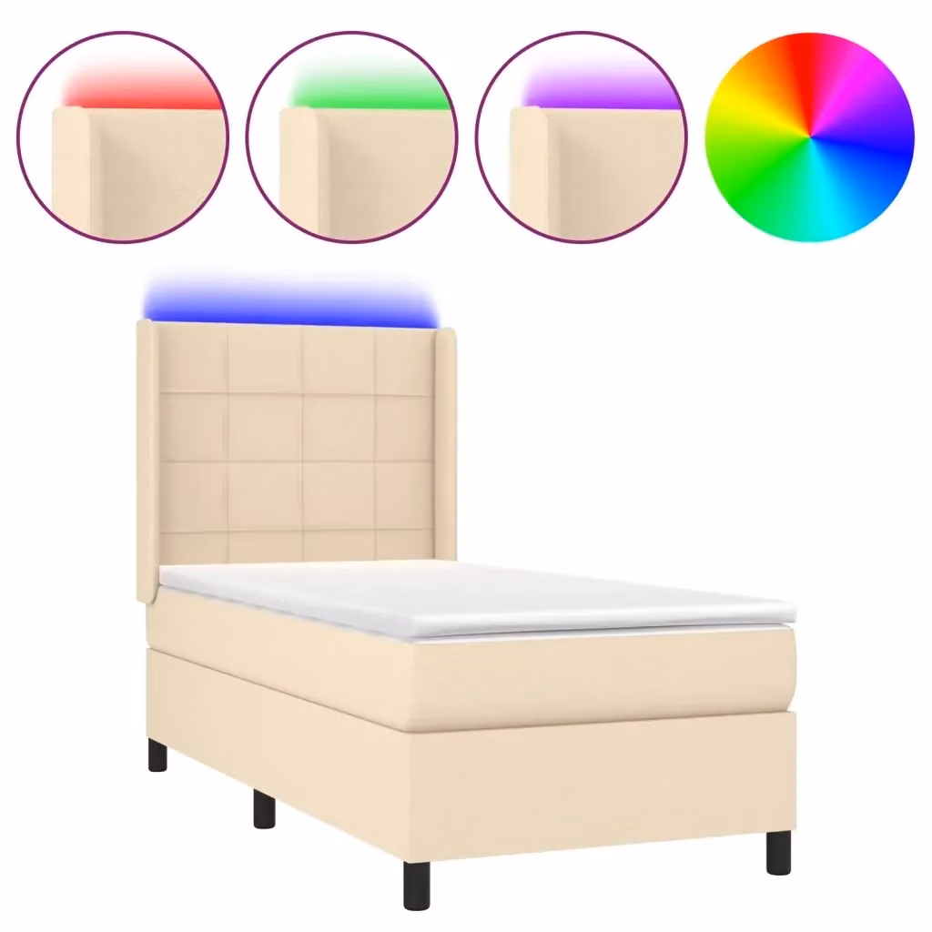 Letto Ibrido con Materasso e Illuminazione LED vidaXL in Tessuto Beige e Bianco L/P/H: 100 x 200 x 103 cm – 2