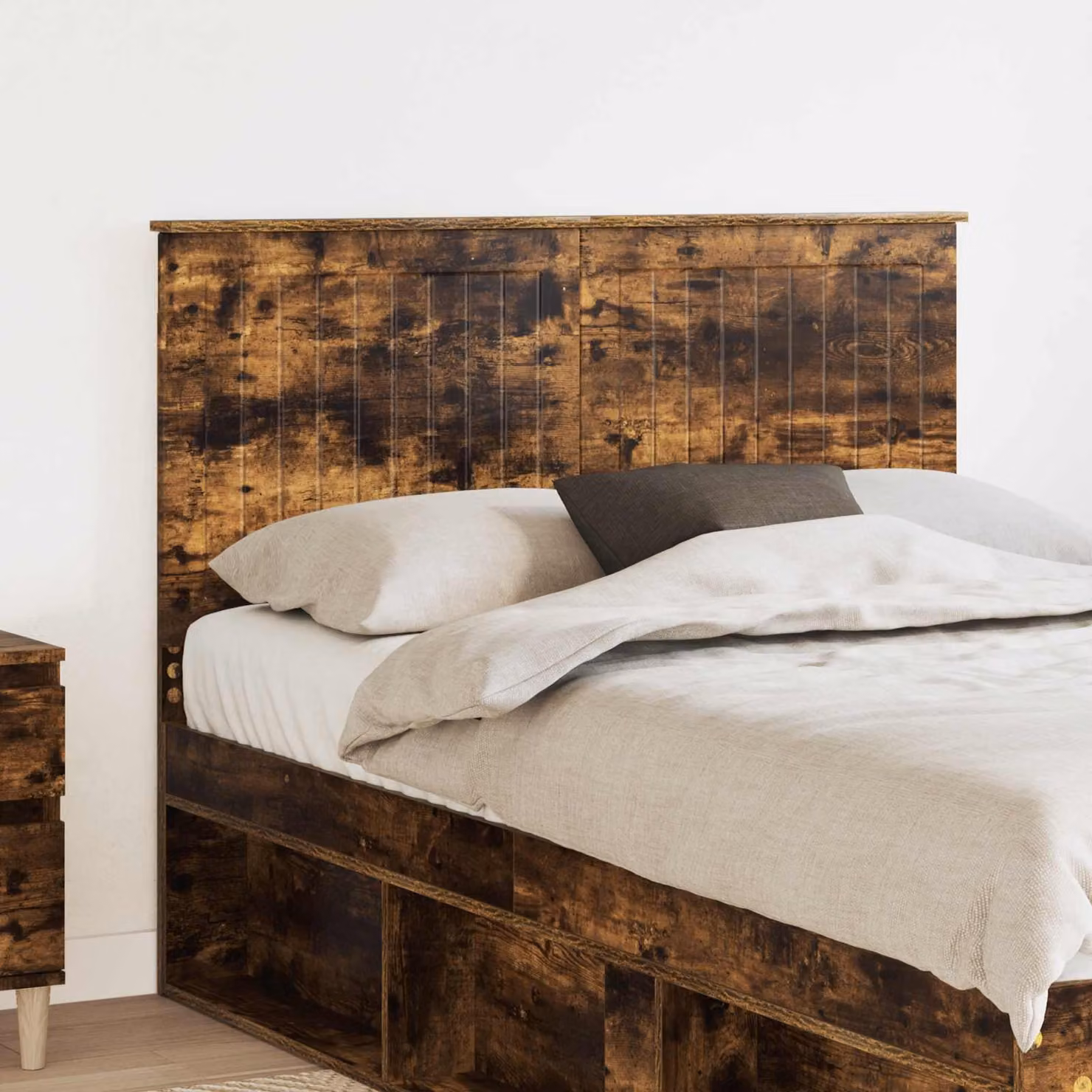 Testiera per letto moderna vidaXL in legno ingegnerizzato rovere fumo marrone