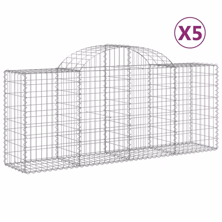 Cesti Gabbioni ad Arco 5 pz 200x50x80/100 cm Ferro Zincato