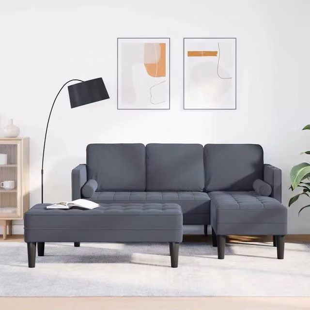 Set di divani angolari L-shape vidaXL in tessuto grigio moderno