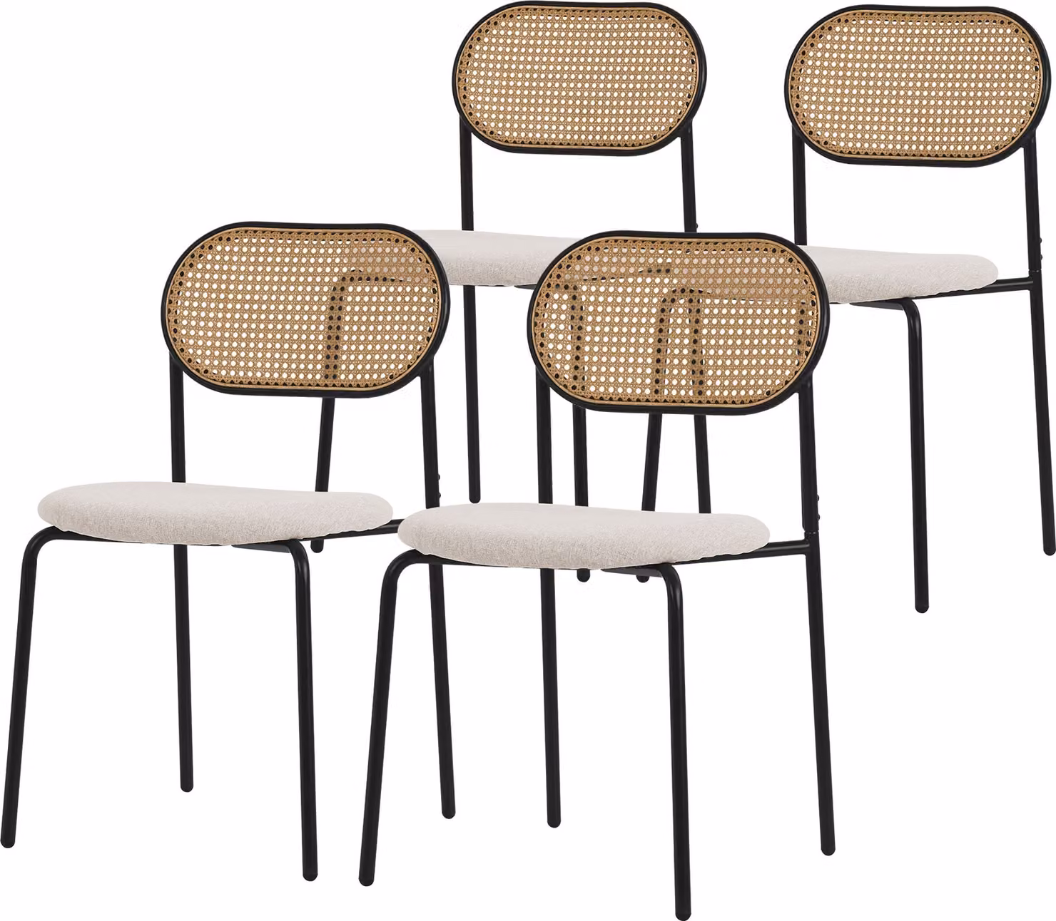ML-Design set di 4 sedie da pranzo, beige, sedia da cucina con schienale in rattan Sedie imbottite con schienale curvo in rete Sedia in rattan con gambe in metallo