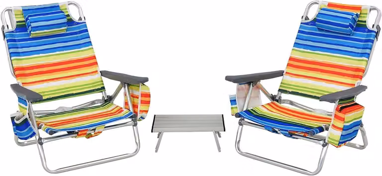 Sedie da spiaggia pieghevoli KOMFOTTEU con tavolino, sedie da campeggio con poggiatesta e schienale regolabile, sedia pieghevole con portata fino a 136 kg (multicolore)