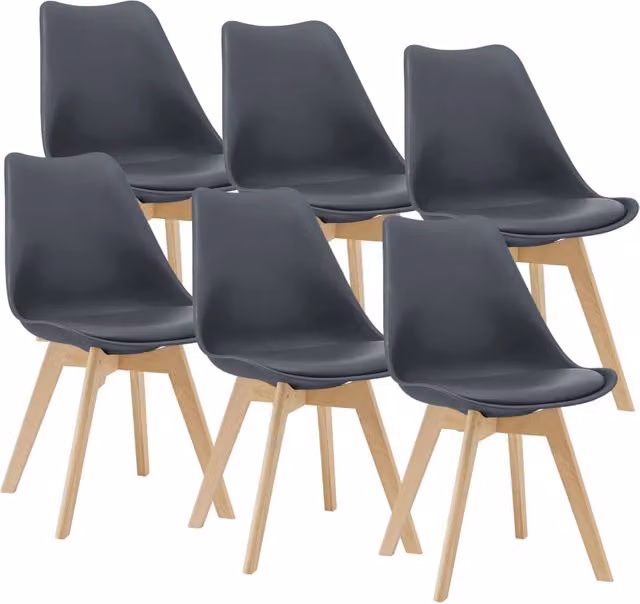 Set di 6 sedie da sala da pranzo con seduta imbottita in similpelle grigia en.casa