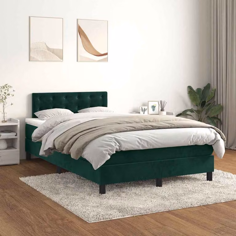 vidaXL Giroletto a Molle Ibrido con Materasso in Velluto Verde Scuro e Bianco L/P: 120 x 200 cm