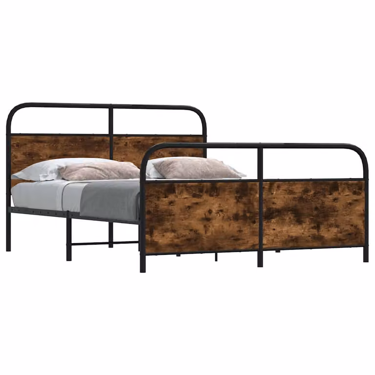 vidaXL Giroletto in Metallo Rovere Fumo senza Materasso L/P/H: 150 x 200 cm