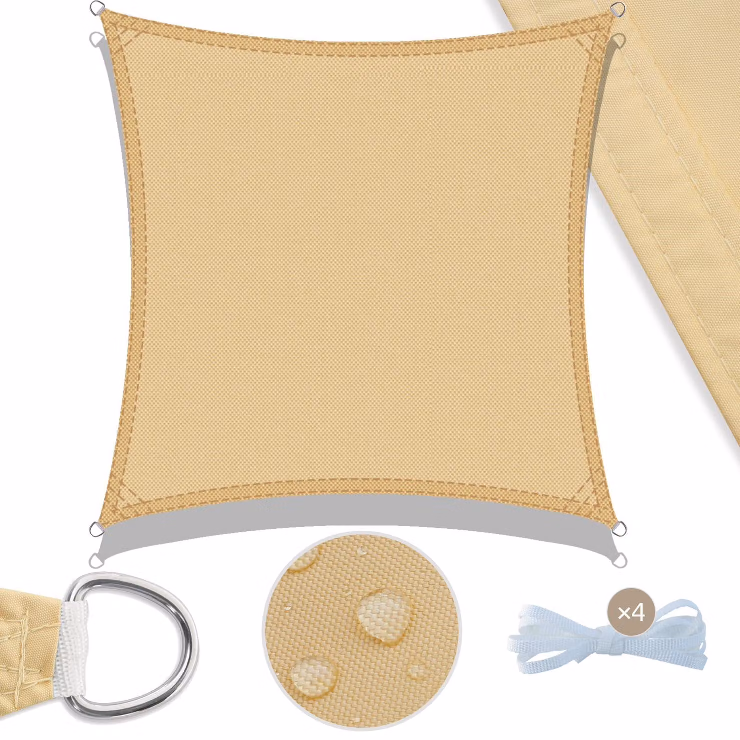 Telo ombreggiante PES, impermeabile, 3x3 metri, rettangolare, con protezione UV del 98%