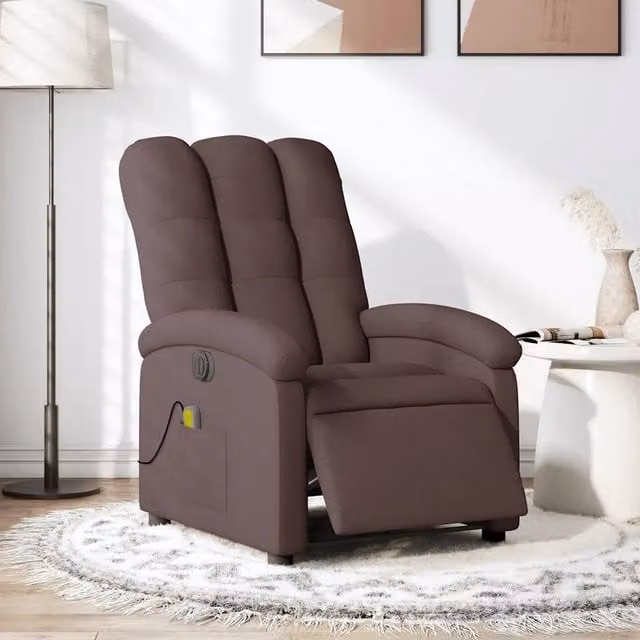 Poltrona relax reclinabile elettrica con massaggio in tessuto marrone scuro – 1