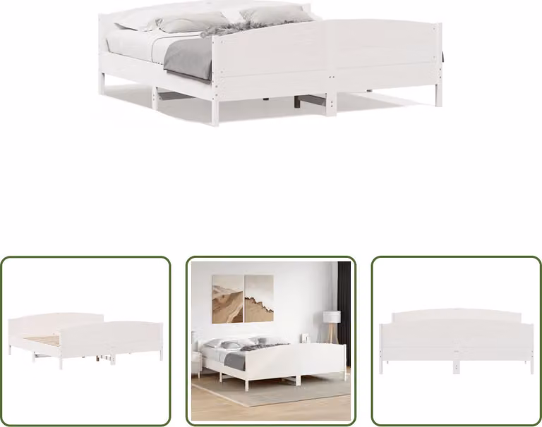 The Living Store Letto in legno massiccio con testiera bianca 200x200 cm in pino