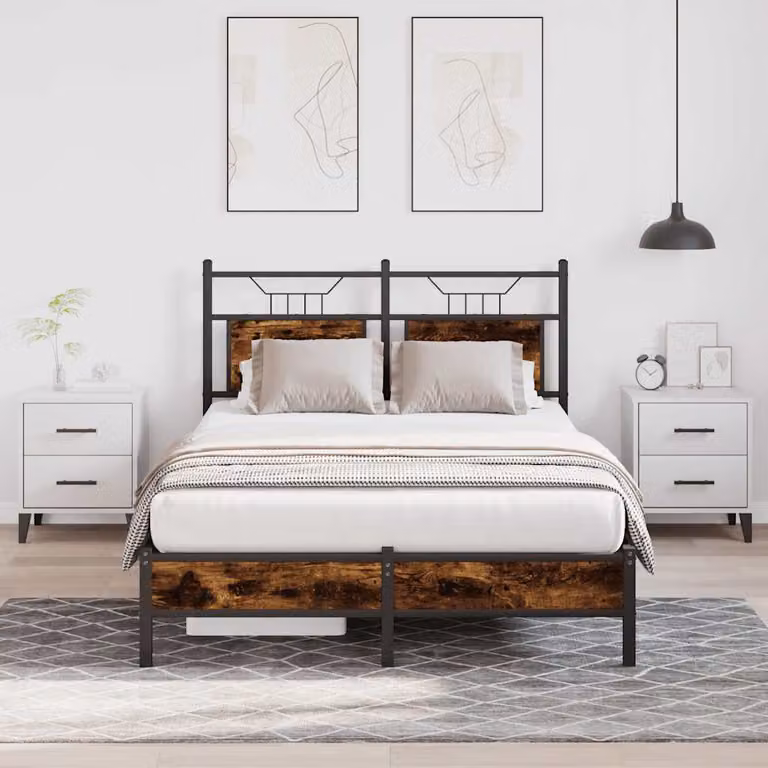 Giroletto senza materasso vidaXL in legno e metallo colore rovere fumo L/P/H: 120 x 200 cm