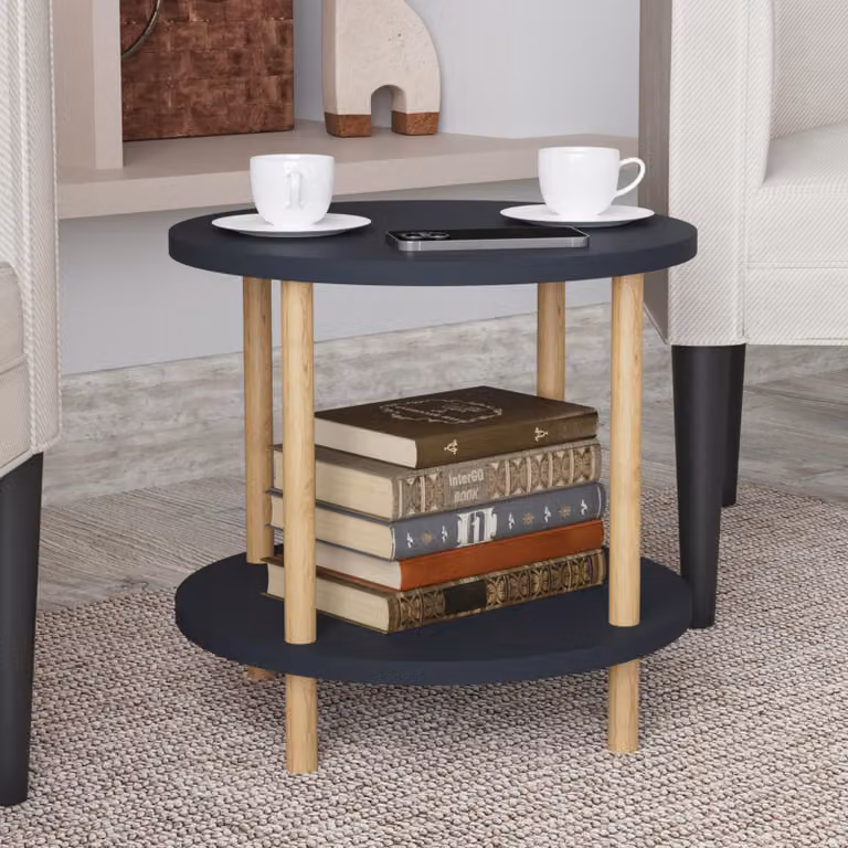 Tavolino 'Ves' con ripiano inferiore 49 x Ø42 cm Grigio