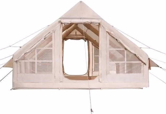 Tenda da campeggio gonfiabile per 5-8 persone beige in poliestere Oxford 300D 4 stagioni con pompa manuale, 2 porte e 4 finestre
