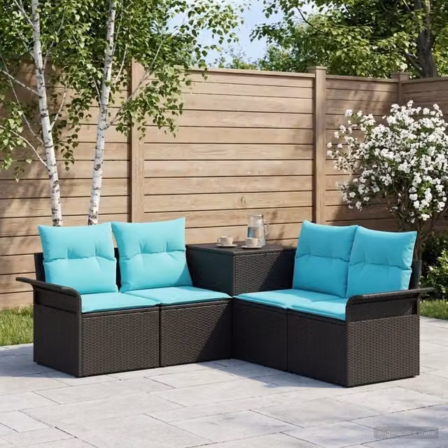 Set di divani 5 pz Nero e Blu 187,5 x 187,5 x 85 cm 3447733