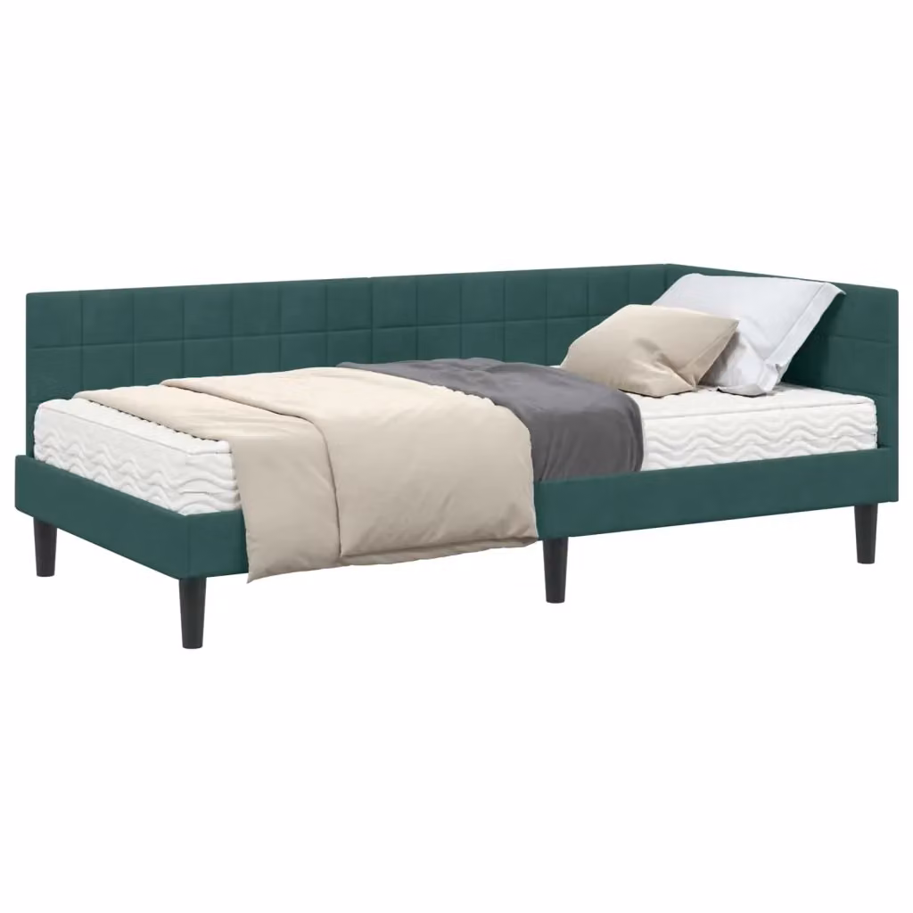 vidaXL Struttura Letto Angolare in Velluto Verde con 2 Materassi in Schiuma, L/P/H: 194 x 90 x 72 cm – 2