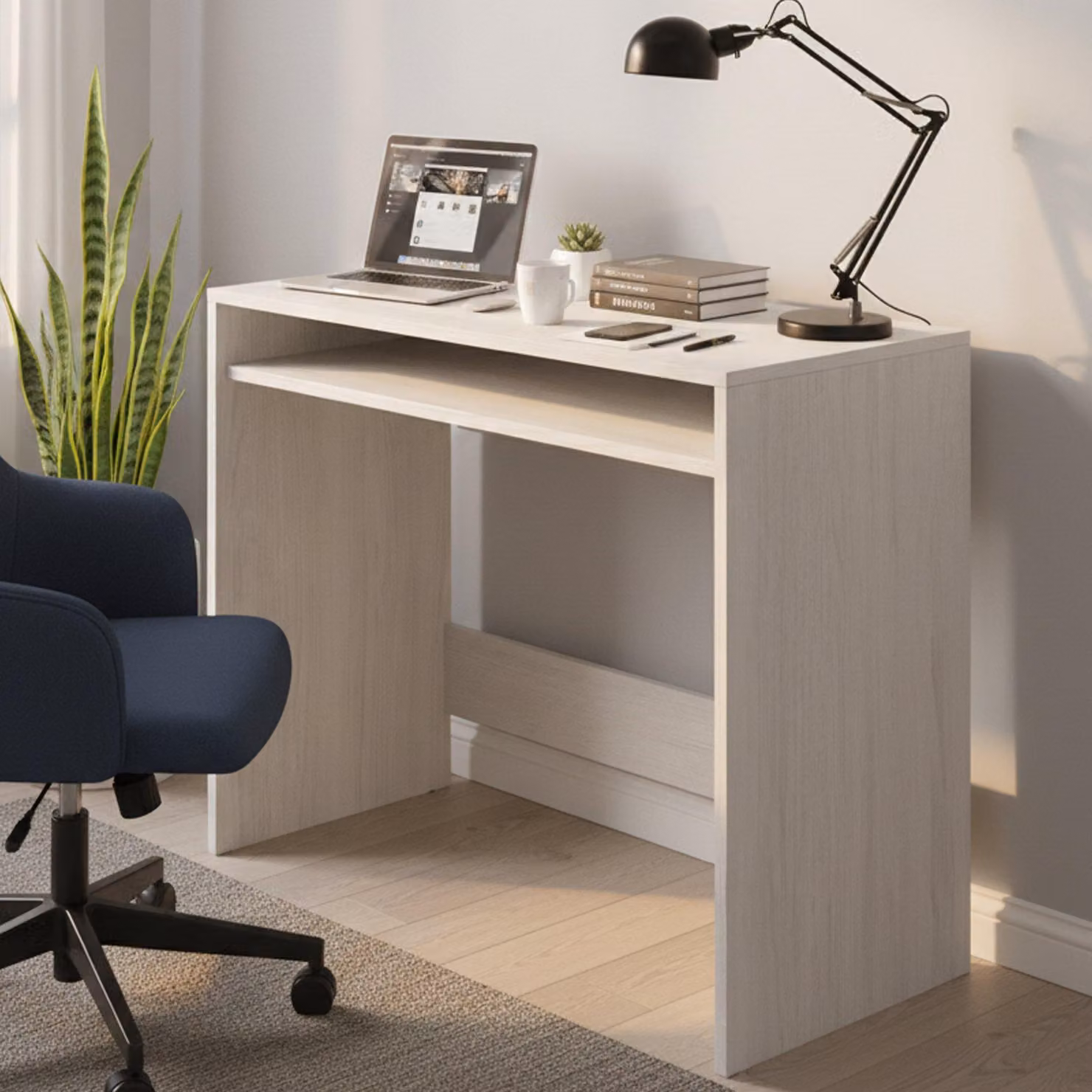 Dmora Scrivania Acu 43x79x78h cm Bianco Legno, Supporto pc un Ripiano