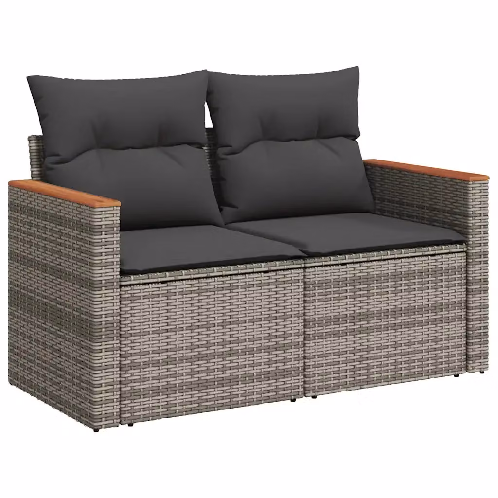 Divano da giardino a 2 posti vidaXL in polyrattan grigio con cuscini imbottiti e coperture rimovibili – 2
