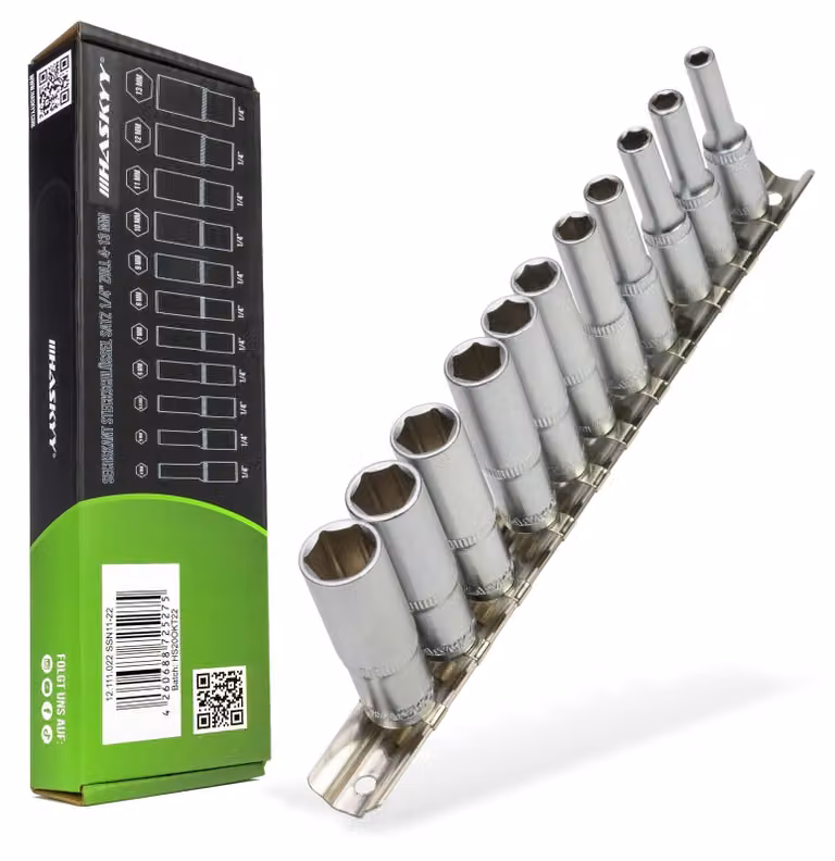Set di chiavi a bussola esagonali lunghe, 1/4 di pollice, da 4 a 13 mm