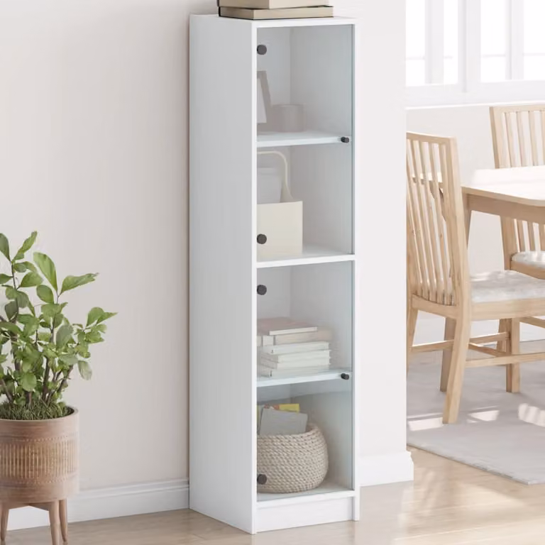 vidaXL Credenza Moderna Bianca con Ante in Vetro e Ripiani Interni L/P/H: 35 x 37 x 142 cm