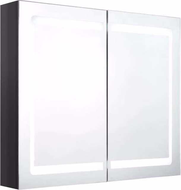 Armadietto Bagno con Specchio e LED-Mobiletto a specchio Nero Lucido 80x12x68 cm