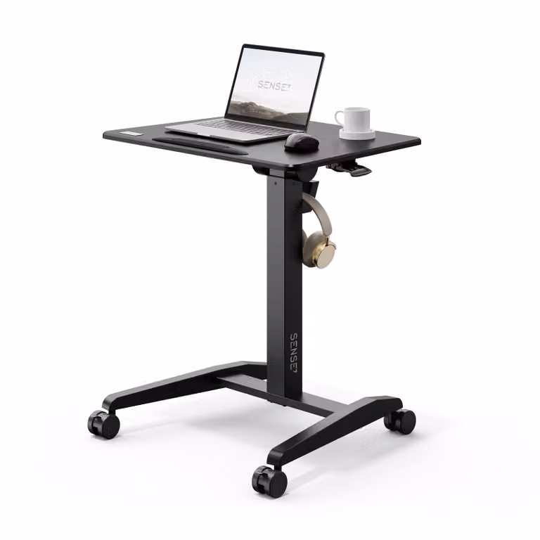 SENSE7 Scrivania su rotelle Scrivania mobile - Piano ribaltabile Regolabile in altezza Ampia superficie di lavoro Stile moderno e minimalista 70x52 cm Nero