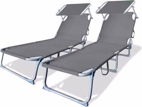 Sedia esterna pieghevole con ombrellone e parasole - Grigio poliestere - Massimo carico 110 kg, 2 pezzi