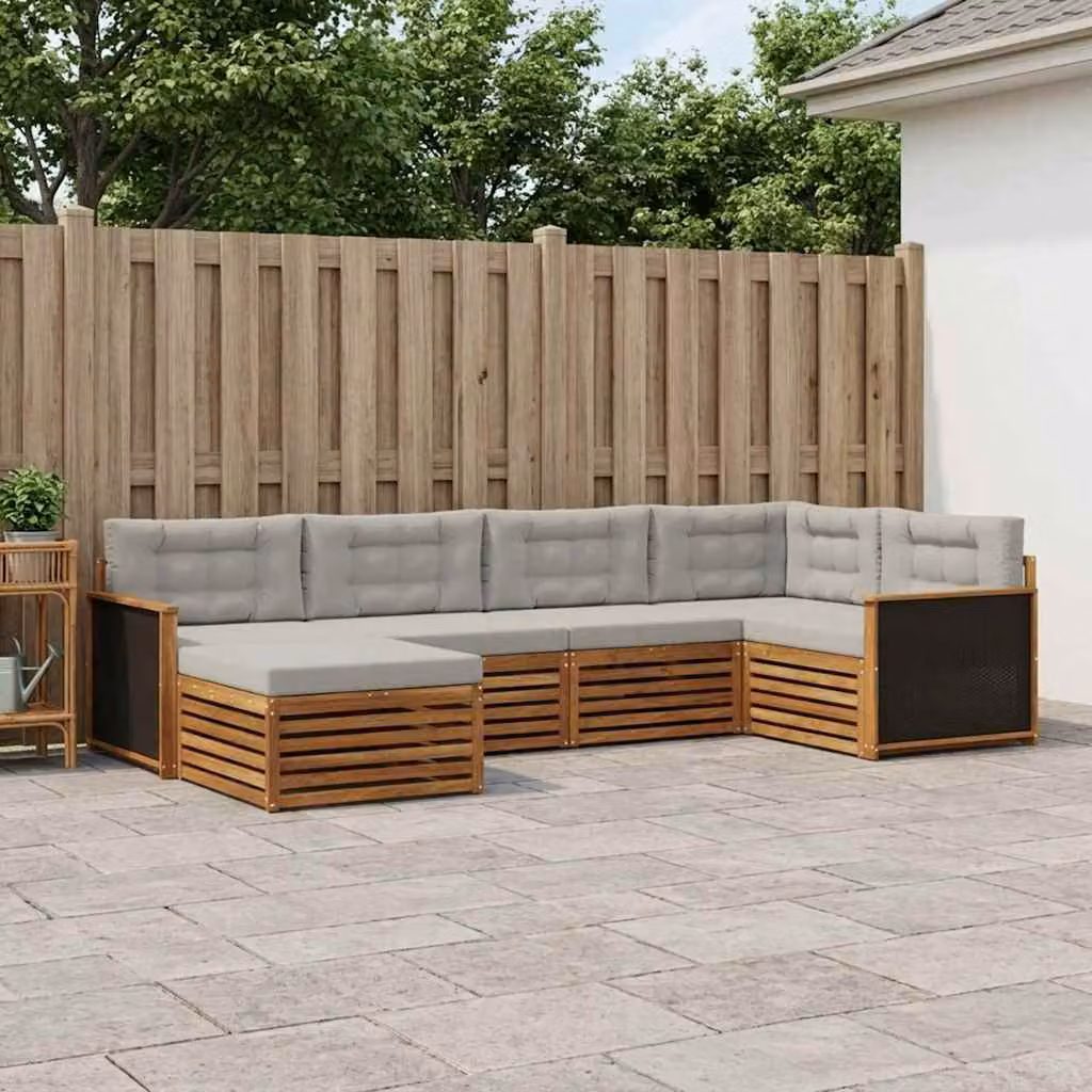 Set di divani da esterno vidaXL a forma di L composto da 6 pezzi in legno di acacia con cuscini, colore beige e grigio