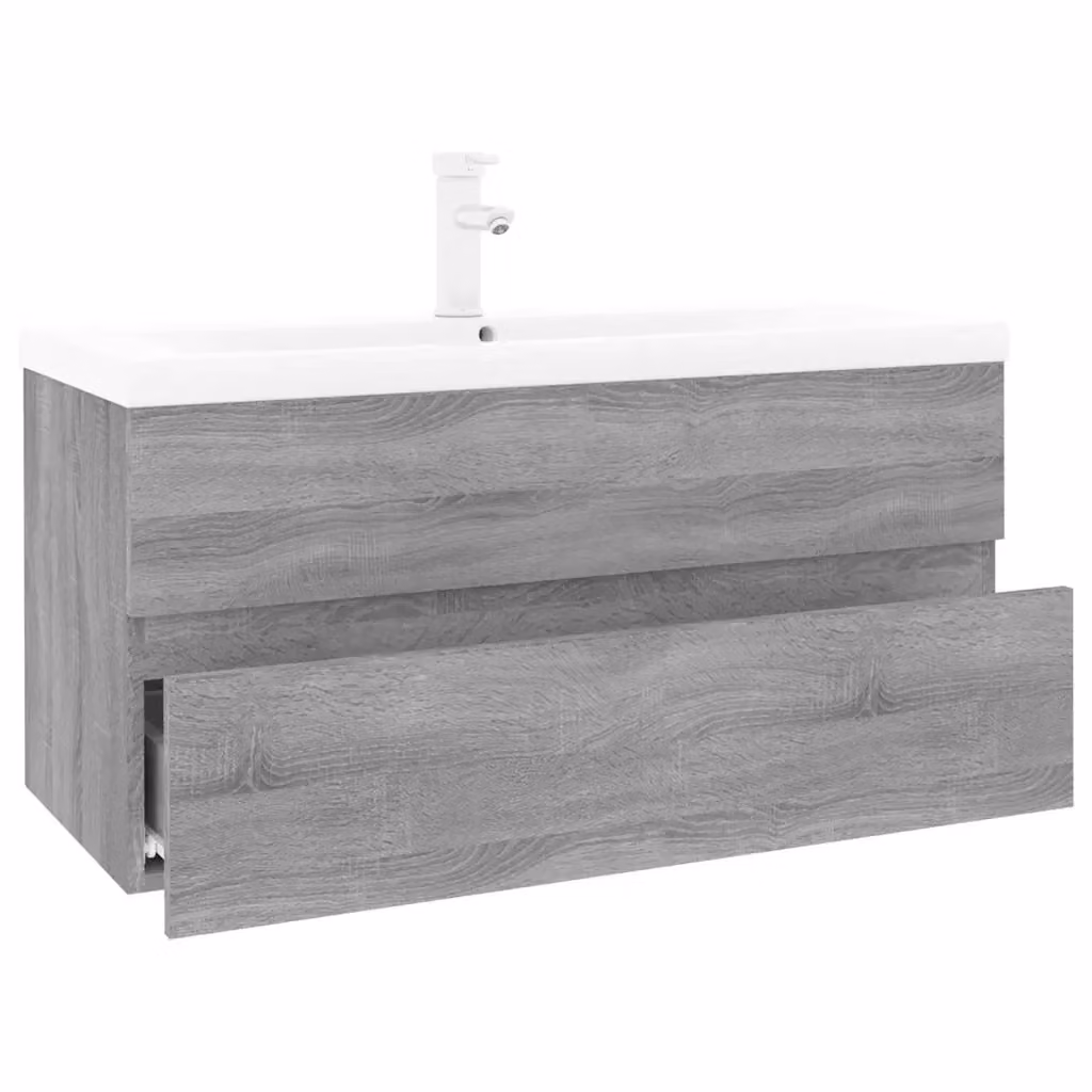 Mobile Bagno Sospeso con Lavabo Integrato vidaXL Moderno Grigio e Bianco con Cassetti Interni – 2