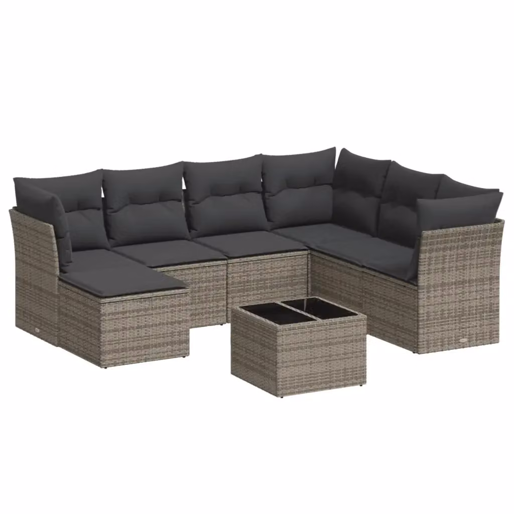 vidaXL Set Divano da Giardino 8 pz a L con Cuscini Grigio in Polyrattan e Tavolino da Esterno – 2