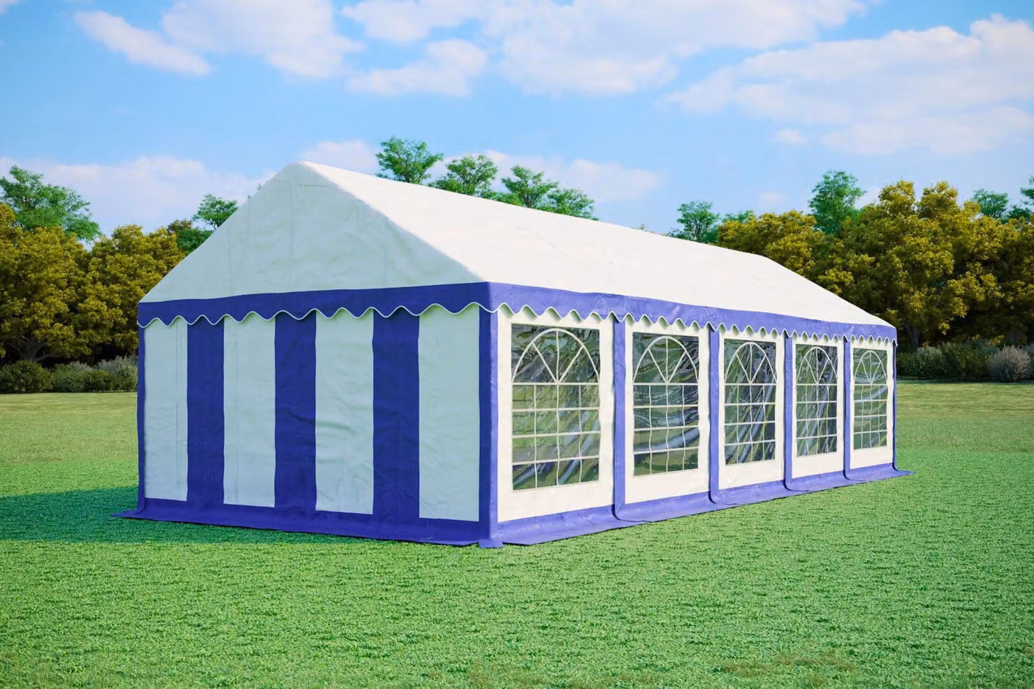 Tenda per eventi 4x10 metri, PVC, standard, 500 g/m² - Blu e bianca