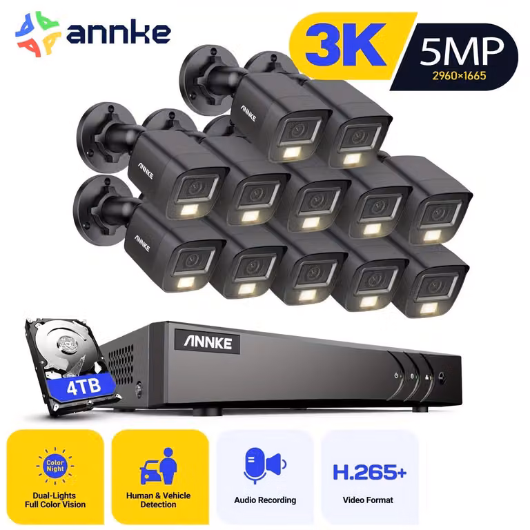 Kit di videosorveglianza con telecamere CCTV, registratore 3K, storage da 2TB e visione notturna a colori