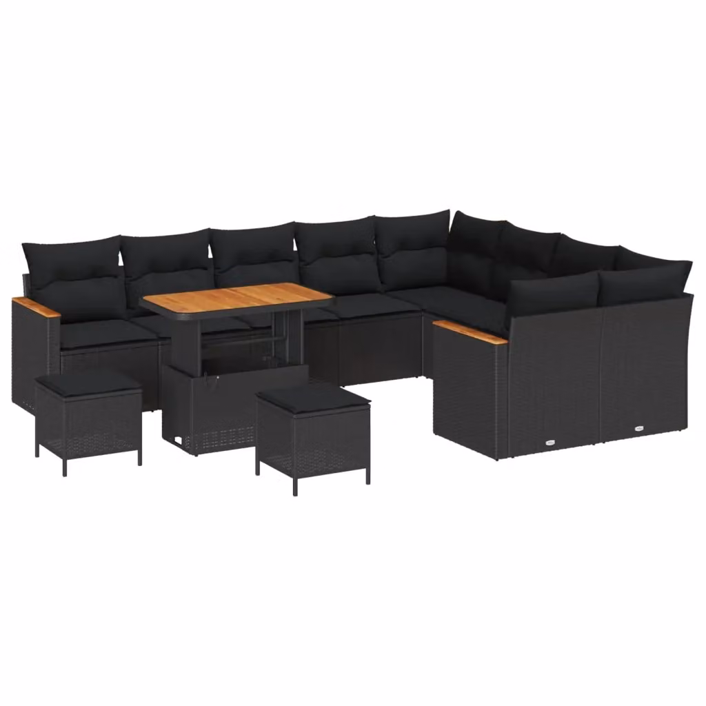 Set Divano da Giardino 12 Pezzi vidaXL in Polyrattan Nero con Cuscini e Tavolino – 2