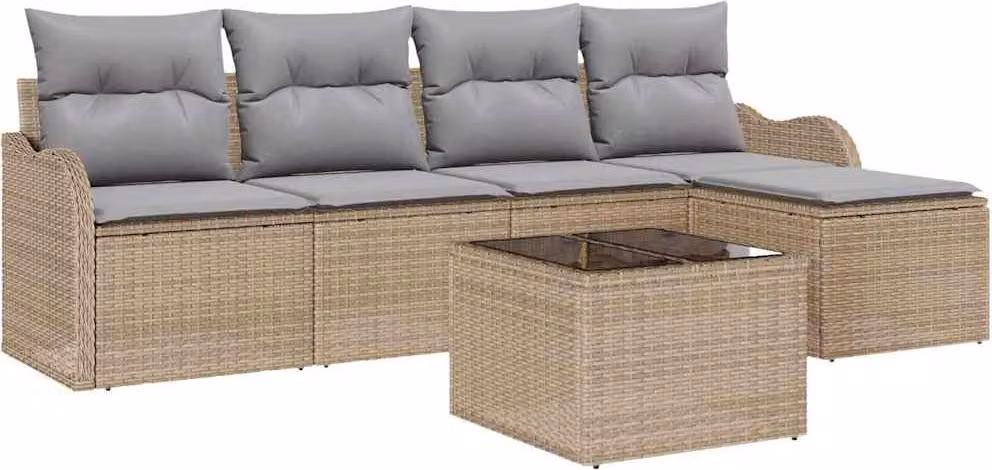 Set Divano da Giardino Beige polyrattan