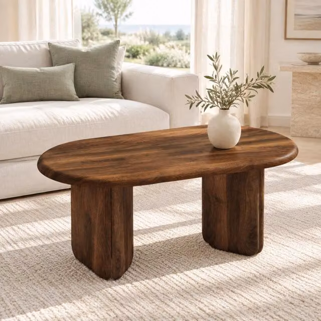 Tavolino da salotto ovale 99x50x40 cm in MDF finitura noce HAVRYA