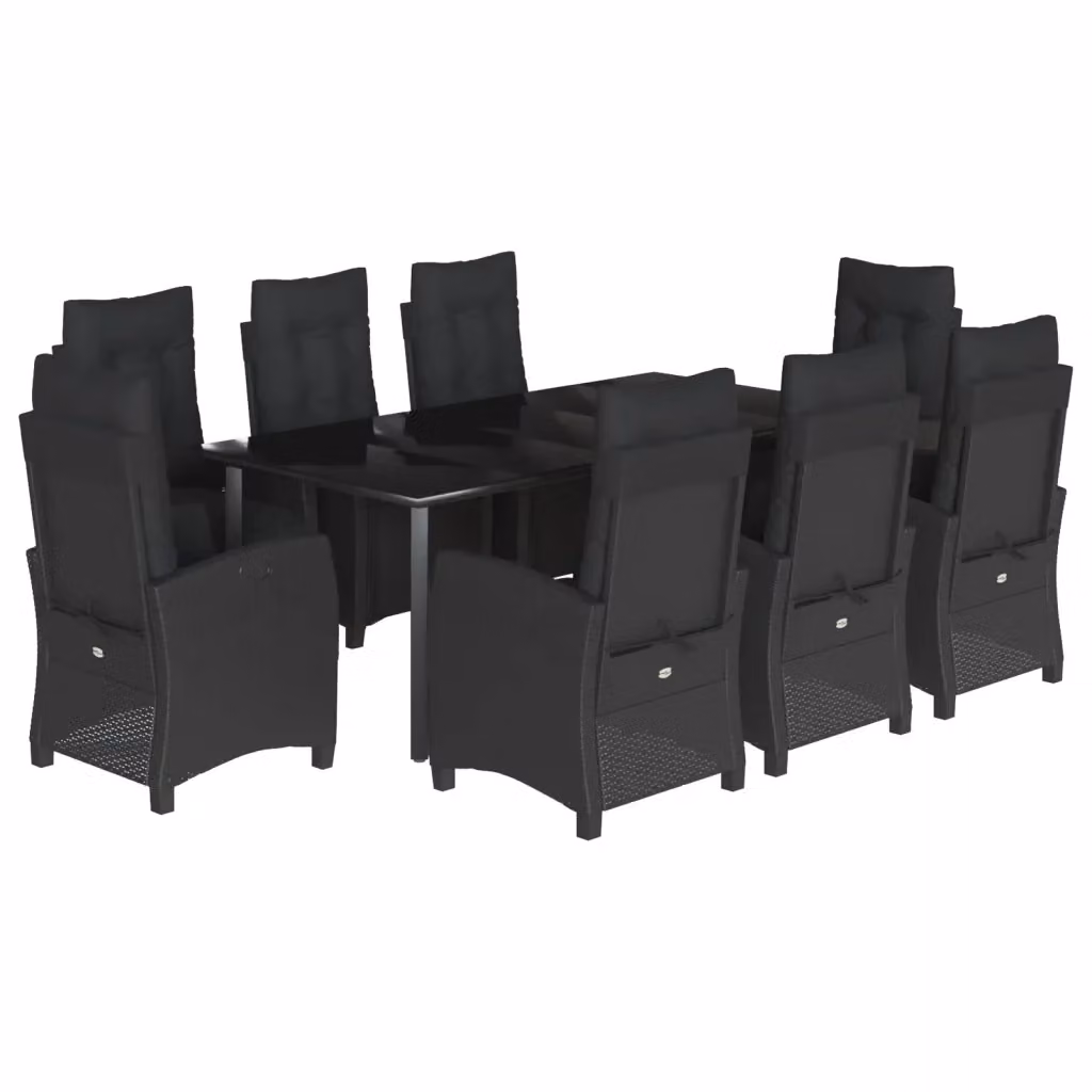 Set da Pranzo da Giardino vidaXL in Polyrattan e Vetro Nero con 9 Pezzi e Cuscini – 2