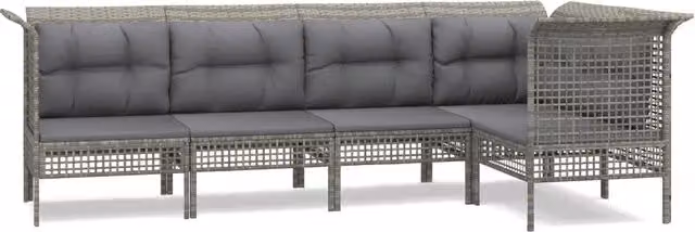 Set Divani da Giardino 5 pz | Set Salotto da Giardino con Cuscini in Polyrattan Grigio