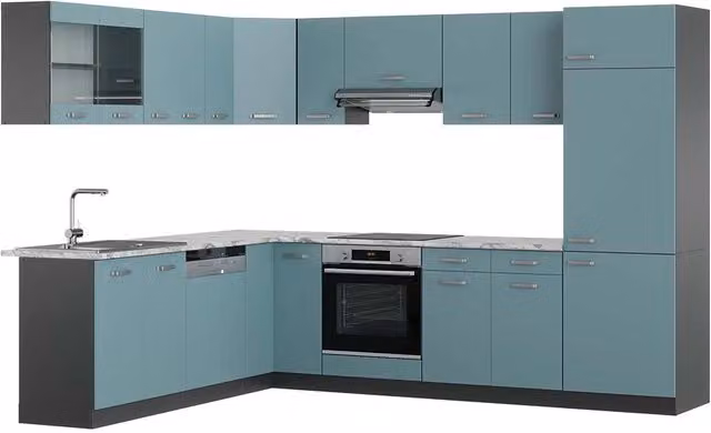 Cucina angolare moderna Vicco R-Line in legno e metallo, Grigio-blu/Antracite, L: 287 cm x P: 60 cm x H: 206,8 cm – 1