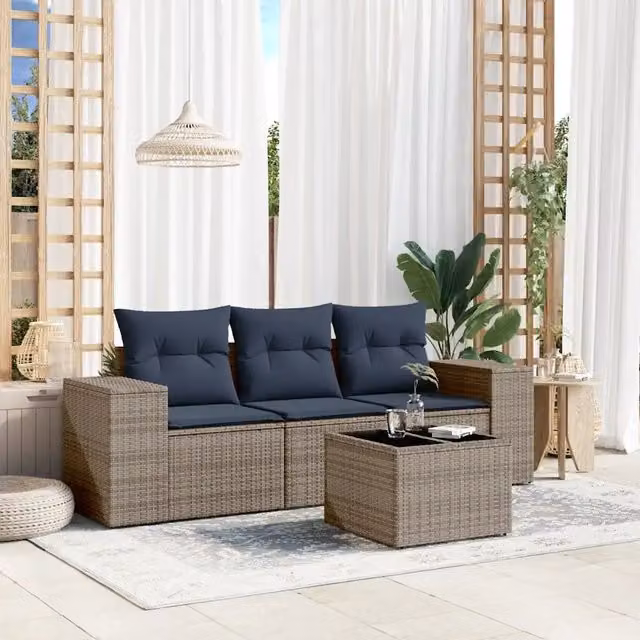 Salotto da Giardino-Set Divani da Giardino 4 pz con Cuscini Grigio in Polyrattan 692544