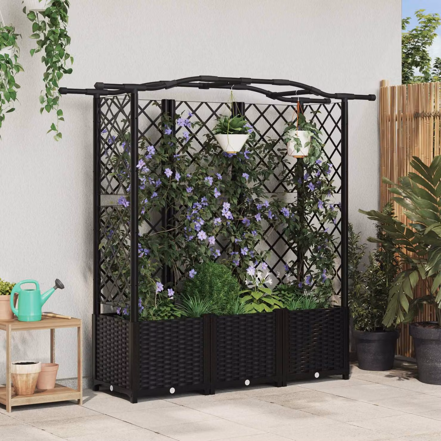 Letto rialzato con griglia e tetto vidaXL, colore nero, L: 163 cm, P: 40 cm, H: 138 cm