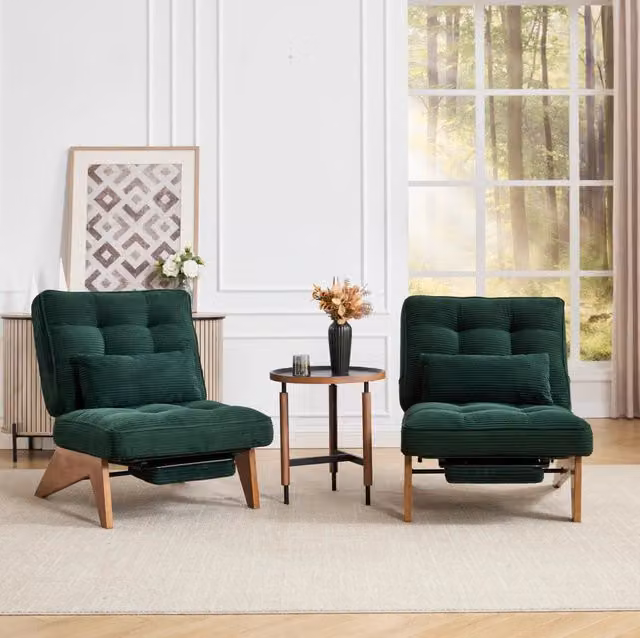 Poltrona reclinabile MODFU in velluto a coste verde smeraldo con cuscino lombare e braccioli, L: 127 cm, P: 73 cm, H: 90 cm