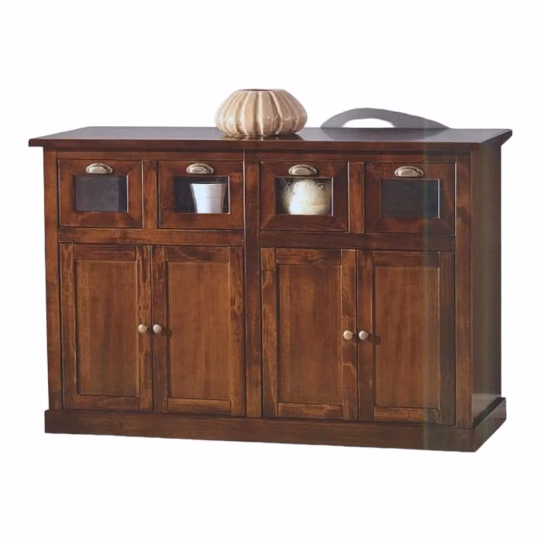 Madia credenza Mobili 2G con 4 cassetti e 4 porte in tinta noce, L: 130 cm, P: 50 cm, H: 85 cm