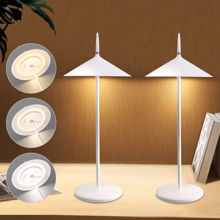 ZMH Lampada da tavolo a batteria, lampada da comodino a LED, set da 2, lampada da tavolo senza fili, 1800 mAh, ricaricabile, dimmerabile tramite tocco, moderna, bianca, lampada da esterno IP44 con USB, per balcone, giardino, tavolo da pranzo, campeggio