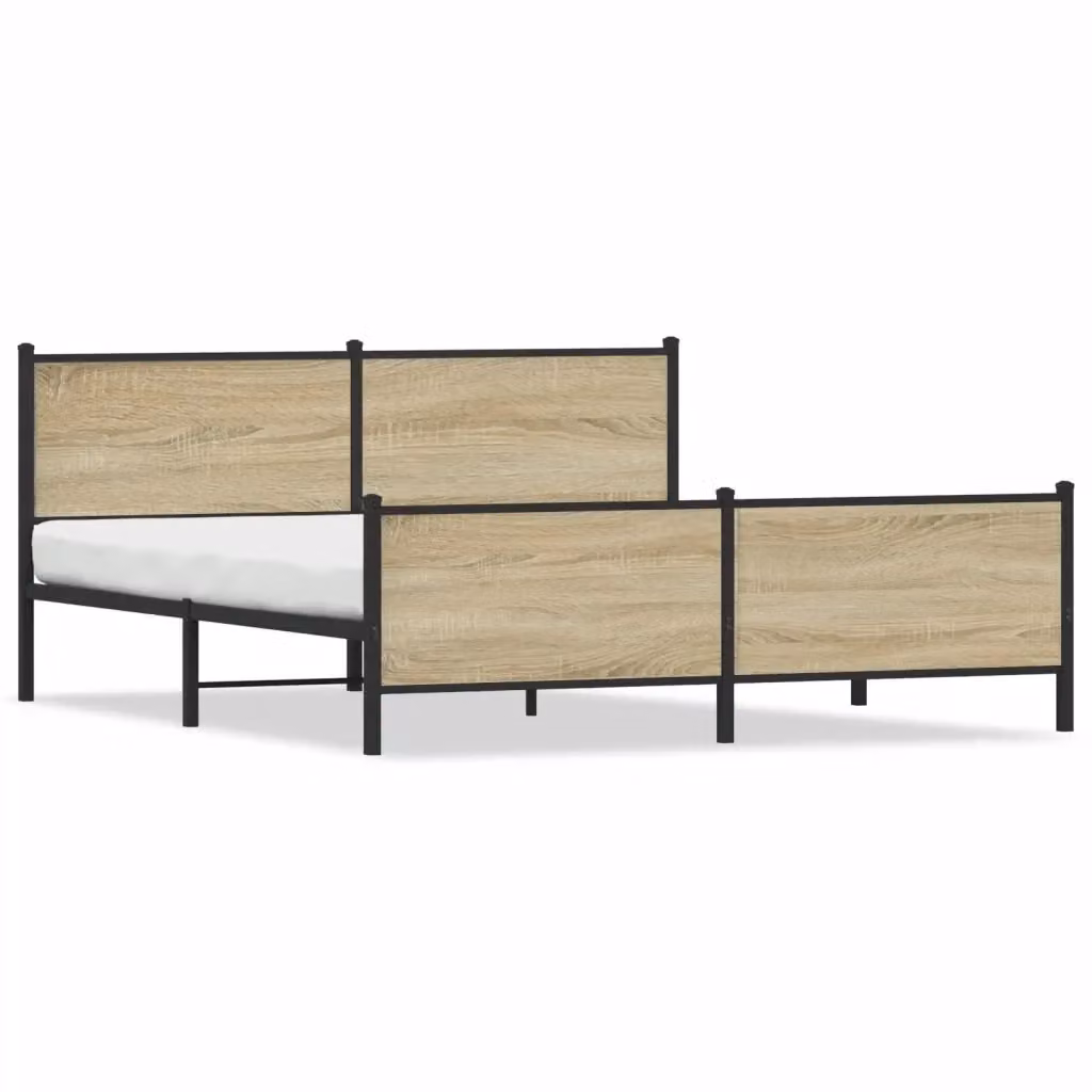 Giroletto vidaXL in metallo e legno color rovere sonoma senza materasso L: 193 cm, P: 203 cm – 2