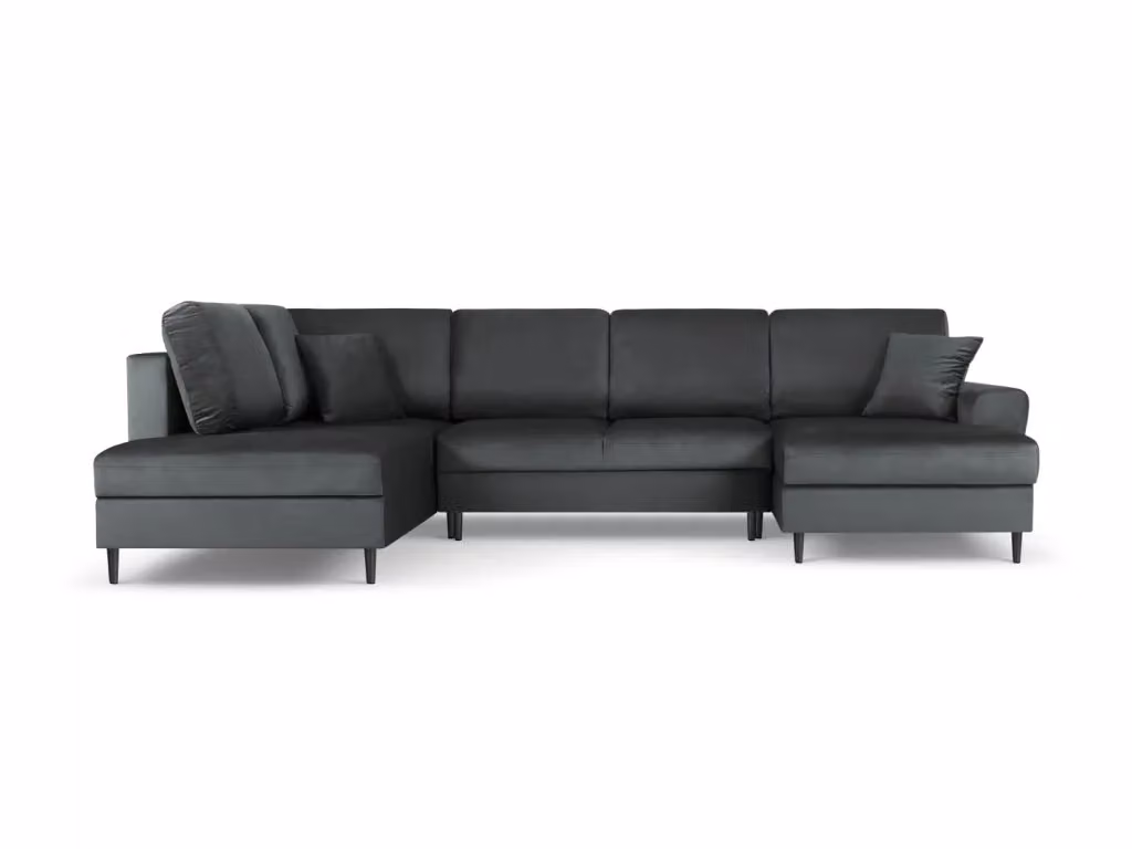 Divano panoramico convertibile Kyoto Cosmopolitan Design con contenitore, 7 posti, in velluto grigio scuro, lato sinistro, L 313 cm x P 175 cm x H 88 cm – 2