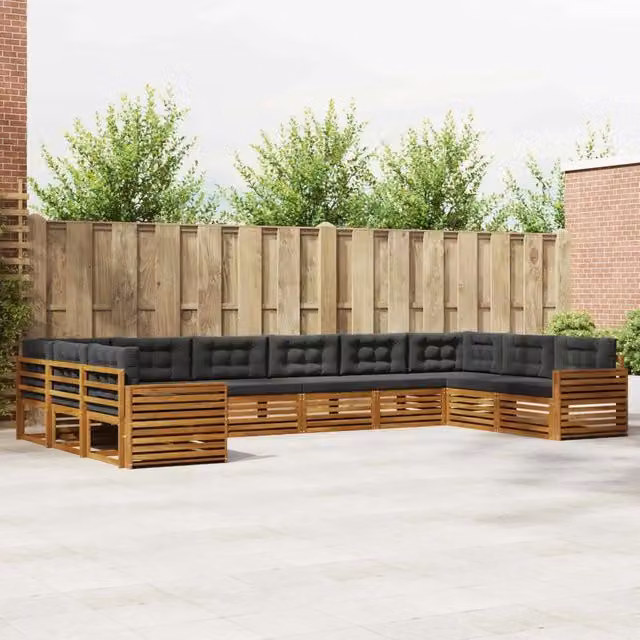 Set di divani da giardino a L vidaXL in legno di acacia massello con cuscini beige e antracite